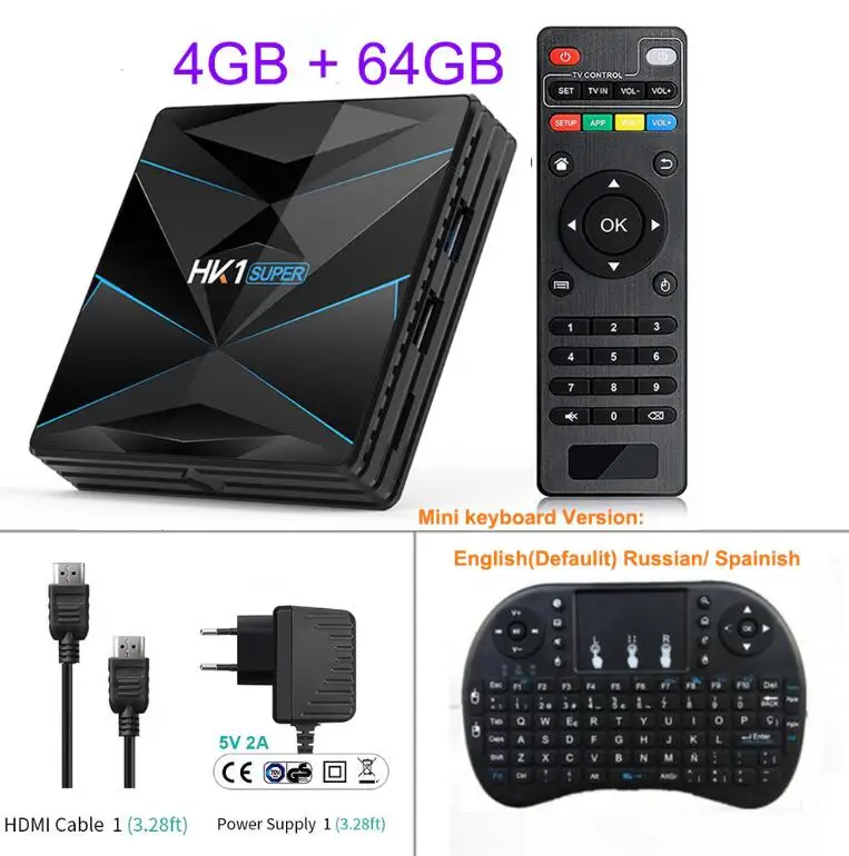 Super HK1 Android 9 Smart tv BOX Google Assistant RK3318 4K 3D HD 4G 64G 2,4G 5G Wifi tv Play Store Бесплатные приложения быстрая телеприставка - Цвет: 4GB 64GB Keyboard
