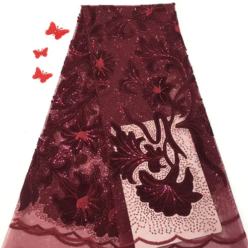 Высокое качество африканская блестящая кружевная ткань французская швейцарская вуаль тюль кружевная ткань для свадебной вечеринки нигерийская вышитая кружевная ткань - Цвет: burgundy
