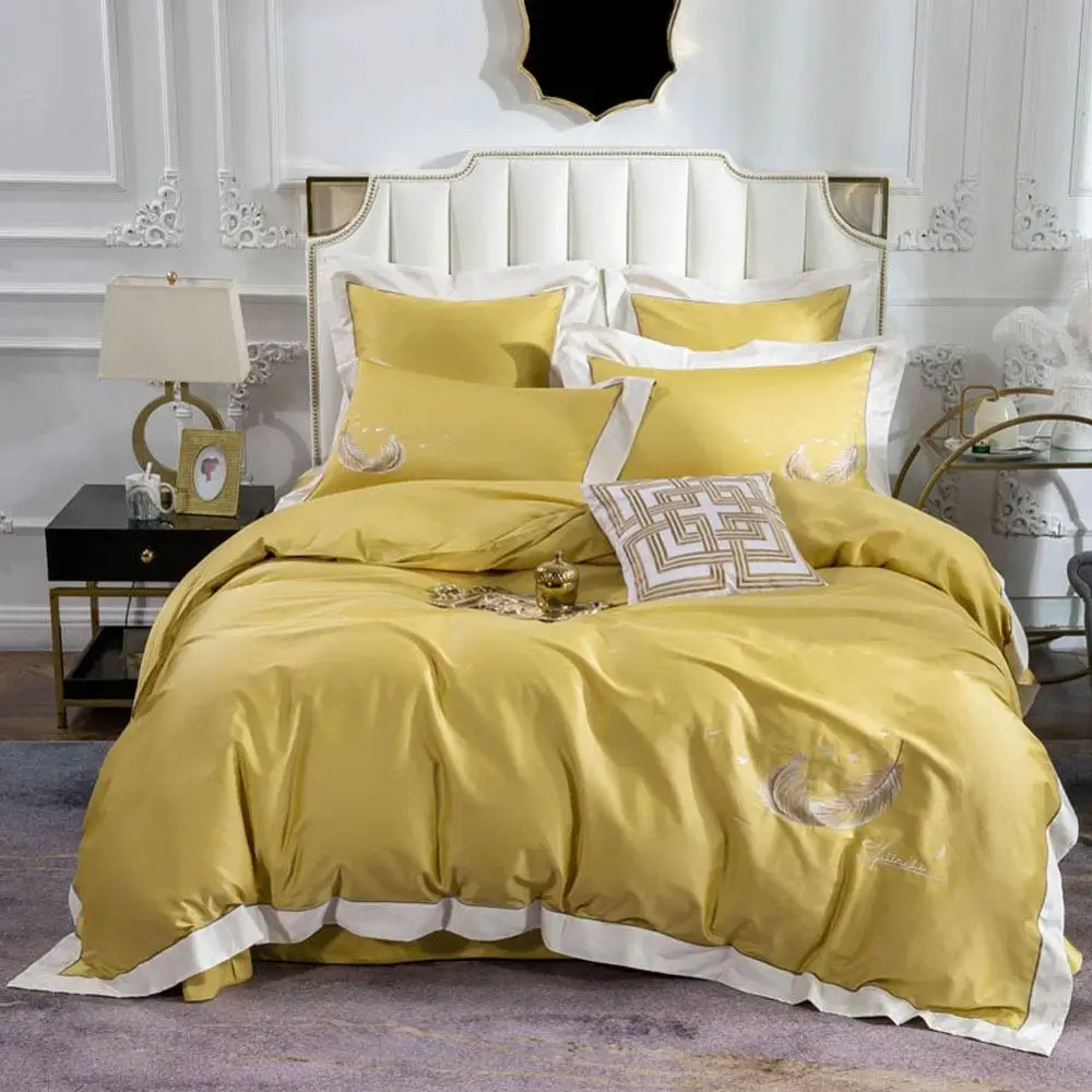 Svetanya Luxury Golden Yellow Bedding Set Embroidery Egyptian Cotton ...