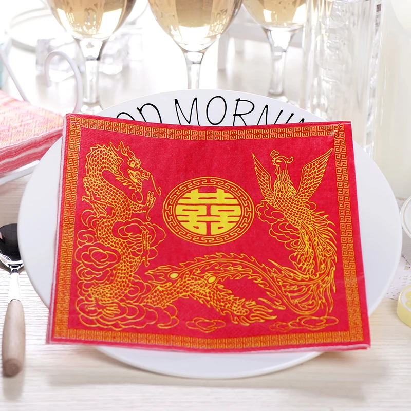 Chinese Red Wedding Napkin 20pcs 2 Layer Wedding Paper Napkins Food