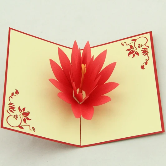 lotus pop up card 3d kirigami card handmade gift free shipping in