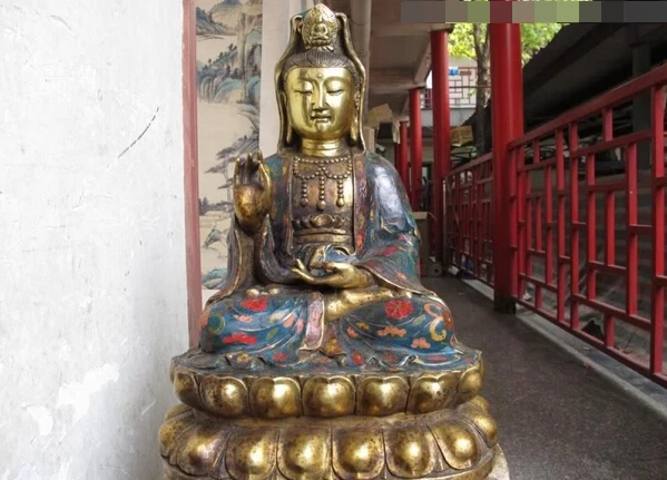 

song voge gem S1298 19 Tibet temple Bronze Gilt cloisonne lotus flower Bodhisattva GuanYin Kwan-Yin