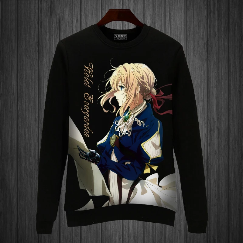

2018 New Hot Anime Violet Evergarden Round Collar Long Sleeve Pullover Hoody Cosplay Costume Fashion Printing Sweater Free Ship