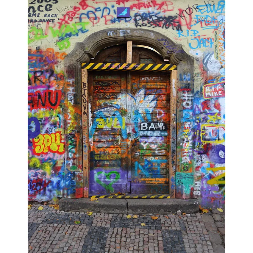 

Vinyl Photography Background Street Graffiti Wooden Door Computed Printed Children Backdrops for Photo Studio S-2228