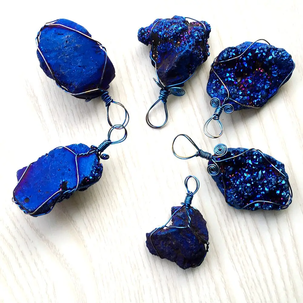 Натуральный chram кулон agates Druzy в форме пещеры RainbowTitanium кристалл драгоценный камень