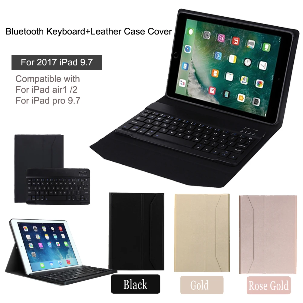 

For iPad air/air 2 iPad Pro 9.7 Case Detachable Ultra Thin PU Leather Wirelss Bluetooth Keyboard Keypad Case Cover + USB Cable