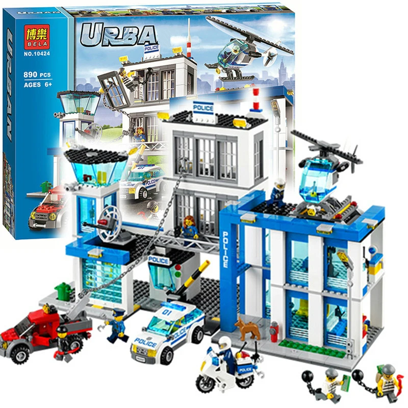 

Bela 10424 City Police Station Motorbike Helicopter Model Building Bricks Kits Compatible with Legoings City 60047