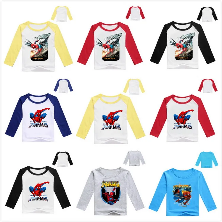 

Leisure Boys T-shirt Kids Tees Baby Cartoon Spring Children Tee Long Sleeve Stitching Cotton Spiderman Autumn Shirt 2-12year