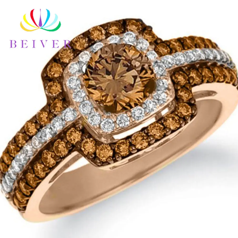 

Beiver Fashion Champagne Zircon Rings for Women Rose Gold Color Wedding Jewelry 2019 New Arrivals