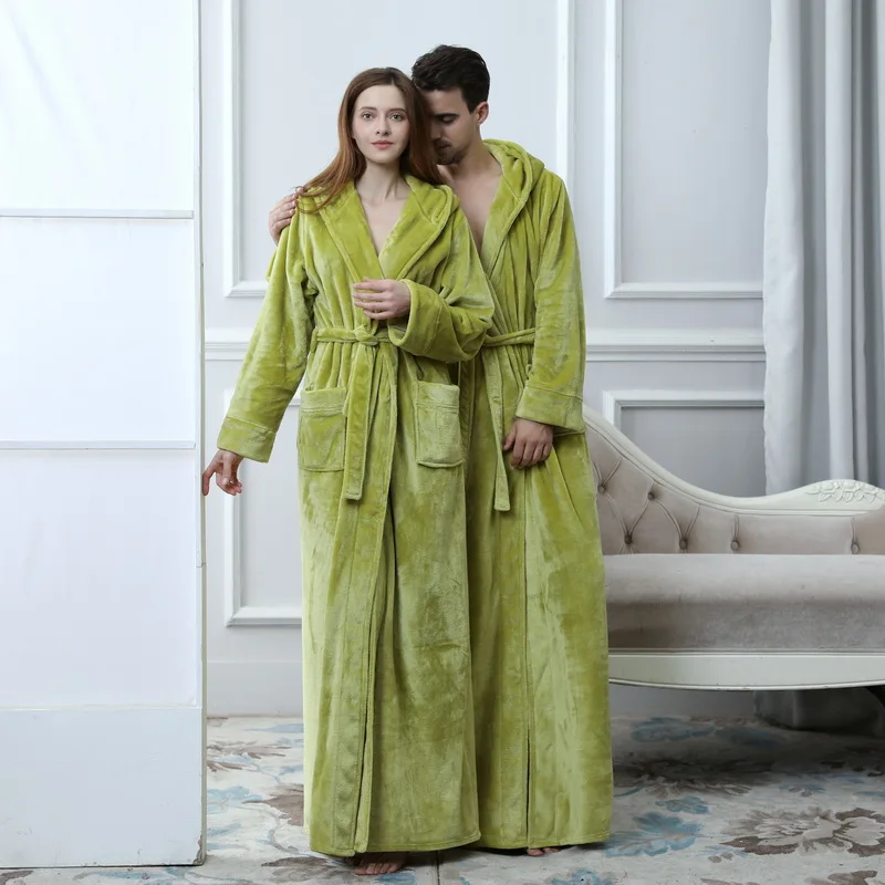 2019 Thermal Hooded Flannel Bathrobe Women Men Extra Long Thick Warm Winter Bath Robe Bridesmaid Robes Dressing Gown 2019 Thermal Hooded Flannel Bathrobe Women Men Extra Long Thick Warm Winter Bath Robe Bridesmaid Robes Dressing Gown