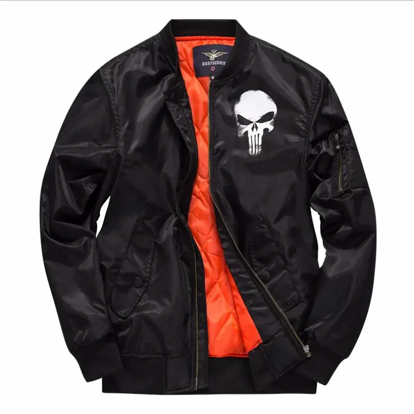 MensSpringAutumnThinBomberJacketSkeletonPrintBlackGreenBlue