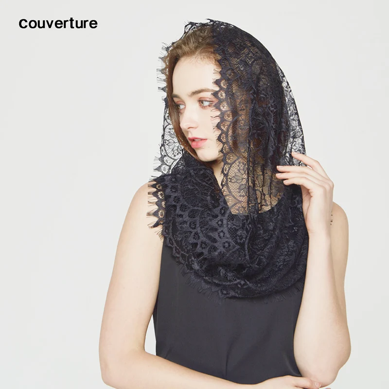 

Couverture women lace hijab scarf hair head scarf foulard femme bufanda pashmina Neck Rings Church prayer wedding Mantilla