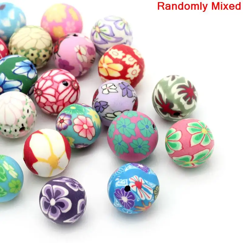 

DoreenBeads Clay Spacer Beads Round At Random Flower Pattern About 12mm Dia-13mm Dia,Hole:Approx 2mm,7PCs new