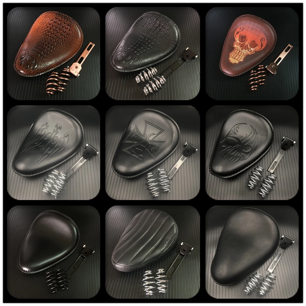 

3 inch Leather Motorcycle Sportster Chopper Bobber Custom SOLO Spring Bracket Seat
