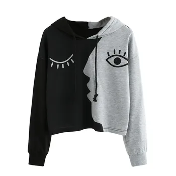 

women sweatshirt long sleeve Ladies Sweatshirt Hooded sweatshirt for women Crop Patchwork Blouse Pullover Tops sudadera mujer