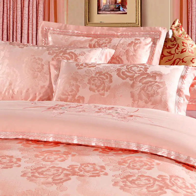 Waliicorners Comfy Bedding Froral Jacquard Satin and cotton King Queen size 4-pieces Bedding Set Luxury, Gray Golden Bedsheet/Fitted shet set 26 36