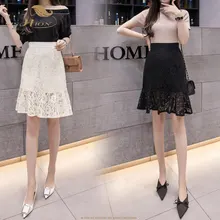 SISHION женская летняя Корейская Высокая талия кружевная юбка QY0070 труба средней длины юбка однотонная Черная Женская юбка