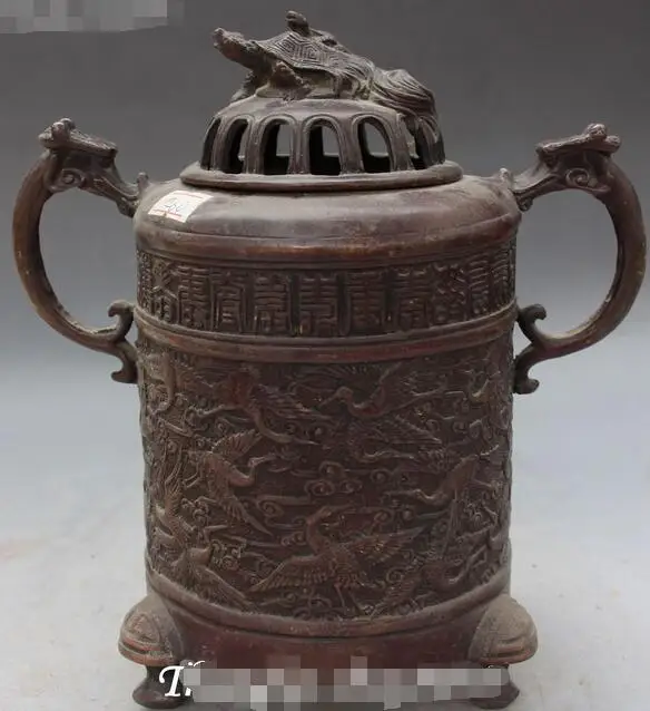 

Old Bronze Carving Phoenix Turtle Turtles Beast Incense Burner Censer Incensory