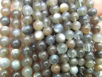 

High quality 4 6 8 10 12mm full strand Natural sunestone gems Round Ball dark grey flashy jewelry beads