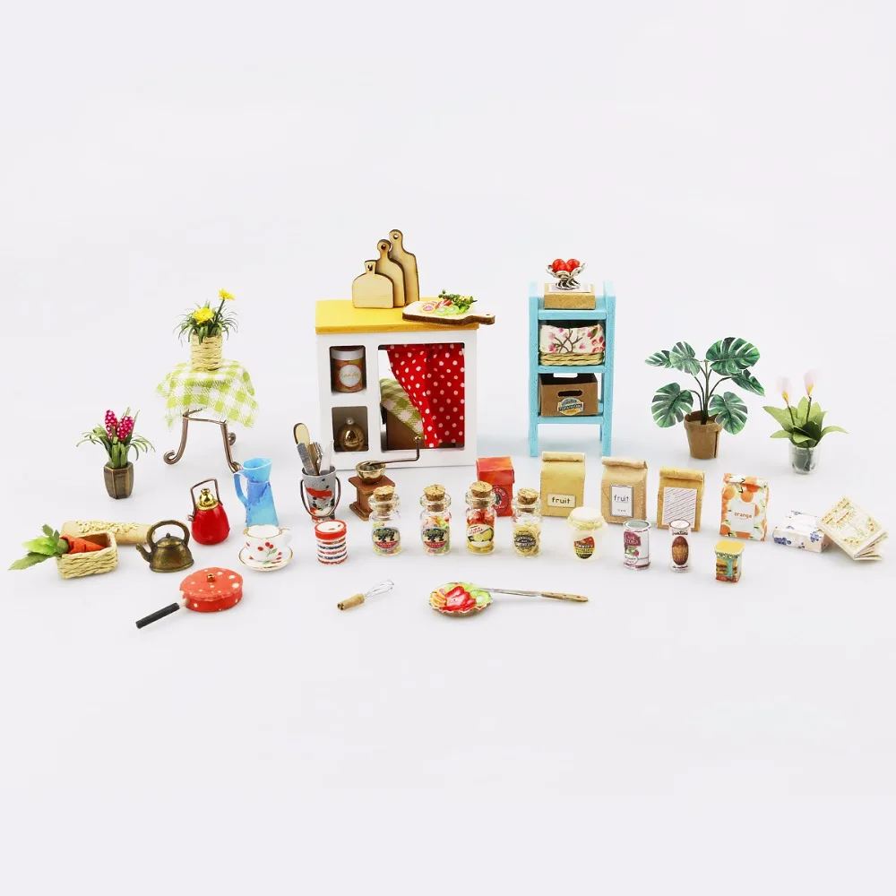 Robotime DIY Jason's Kitchen with Furniture Children Adult Miniature Wooden Doll House Model Buildi - 32821778542