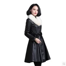 Одноцветное пальто Женская мода осенне-зимняя одежда Большие размеры высокого класса PU кожаная куртка сохраняющая тепло одежда с меховым воротником B051