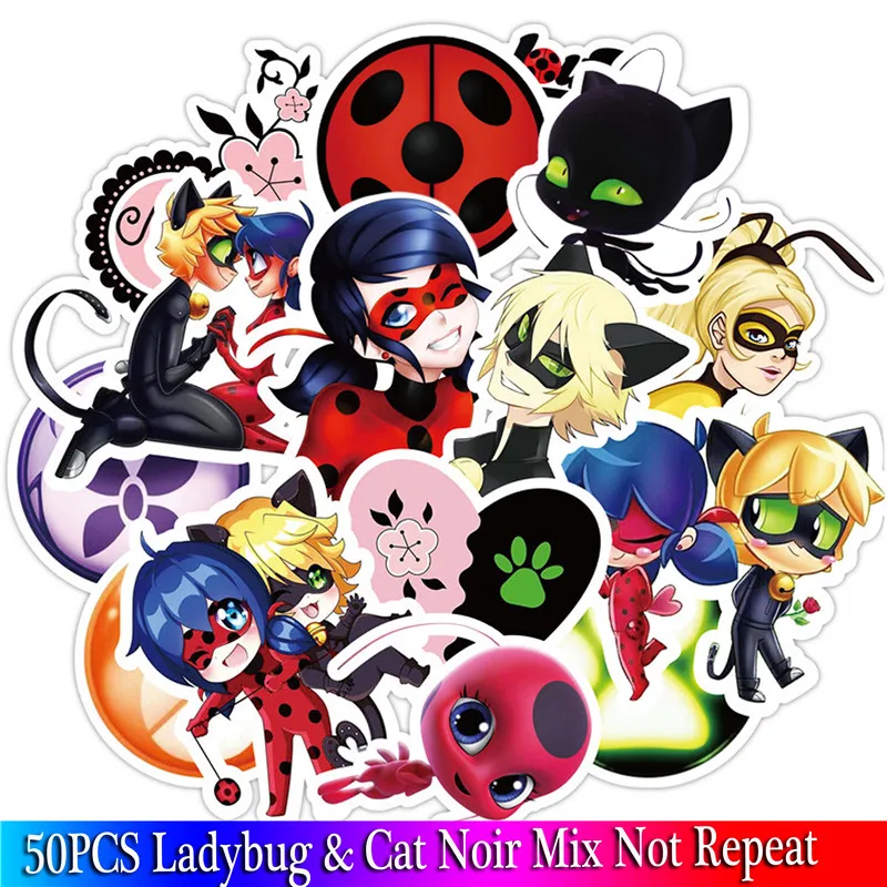 

50PCS Pack Ladybug Stickers Set Funny Stickers For Kids Luggage Skateboard Laptop Cartoon Anime Stickers For Children