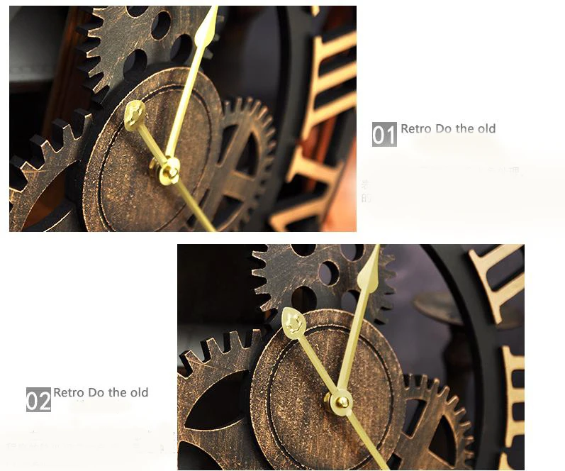 Ручной работы 3D ретро настенные часы винтажные Роскошные шестерни деревянные Saat настенные часы римские цифры дизайн для дома гостиной украшения