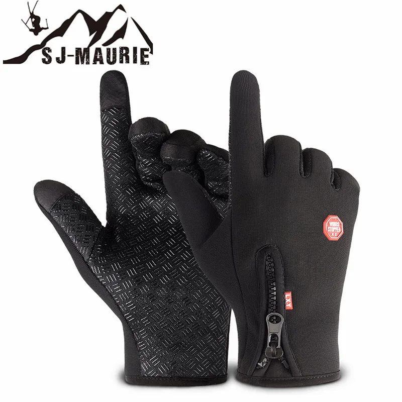 Морозостойкие унисекс Зимние Перчатки велосипедные пушистые теплые перчатки для сенсорного экрана холодной погоды ветрозащитные противоскользящие лыжные перчатки - Цвет: Черный