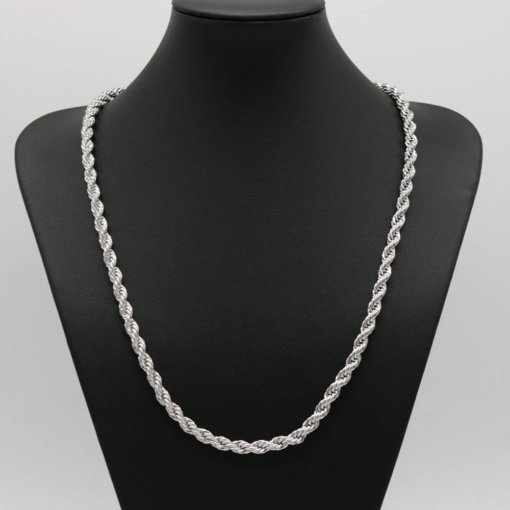 24 Inches Thick Classic Rope Chain White Gold Filled Womens Mens