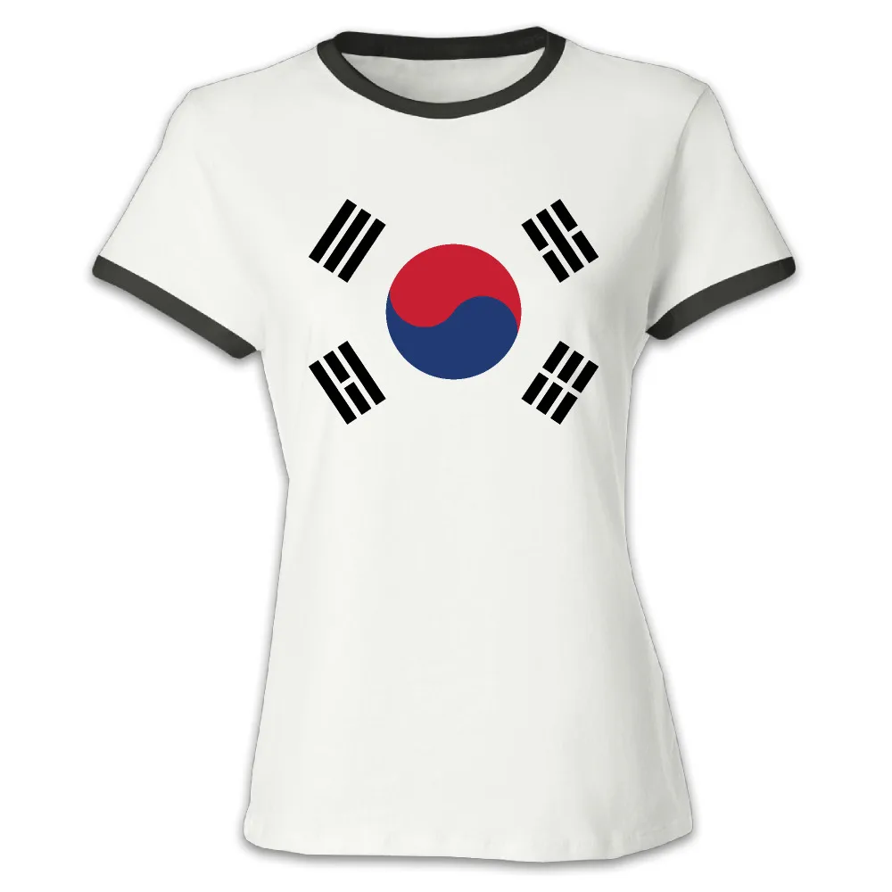 Women's South Korea Flag Short Sleeve Baseball T Shirt Design cool T