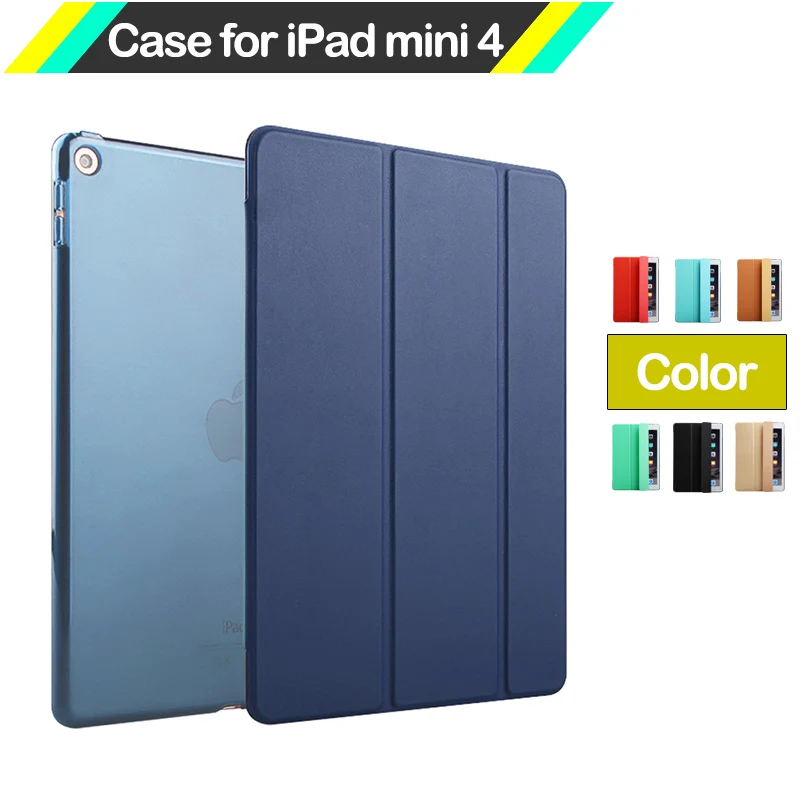 2016 Smart Case Cover For IPad Mini4 Fashion Ultra Slim Magnetic Leather Case PC Transparent Back