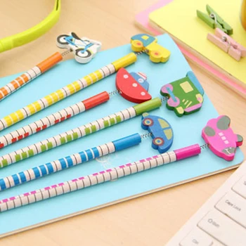 

12 Pcs /Pack New Handmade Wooden Pencil Cartoon Vehicles Pencils and Christmas Pencils Creative Trend Stationery Student Pencil