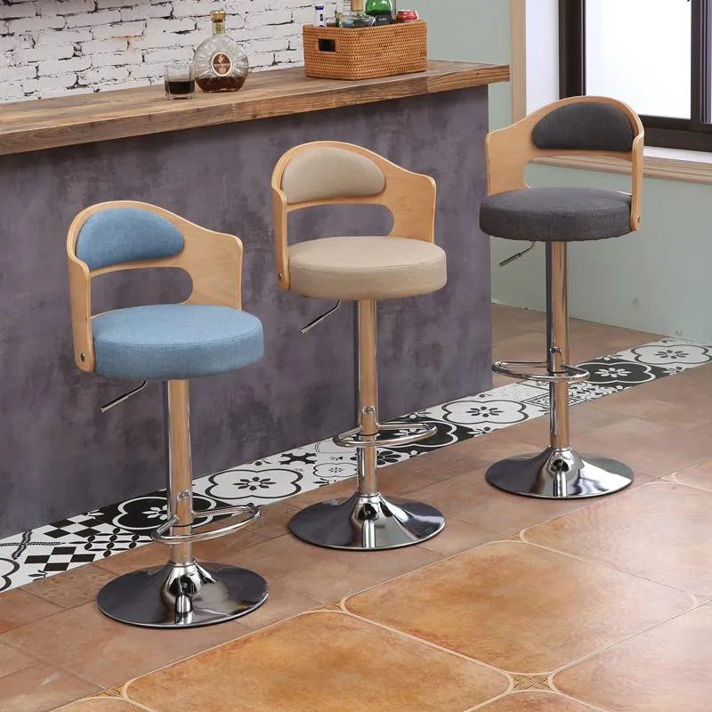 10%Solid wood bar stool European bar stool home retro backrest lift rotating high stool front desk cashier bar chair