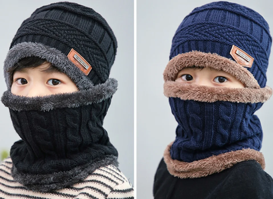 

3 sets /lot New style of sell like hot cakes 2-8 years old Children's winter hats and scarf set thick warm knitted cap