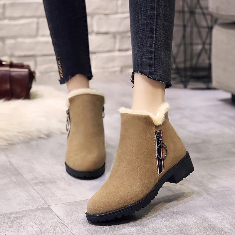 

LZJ Women Winter Warm Boots Antiskid Outsole Lady Snow Boots Side zipper Brand Fashion Style Easy Wear Hairy Ankle Boots Plus