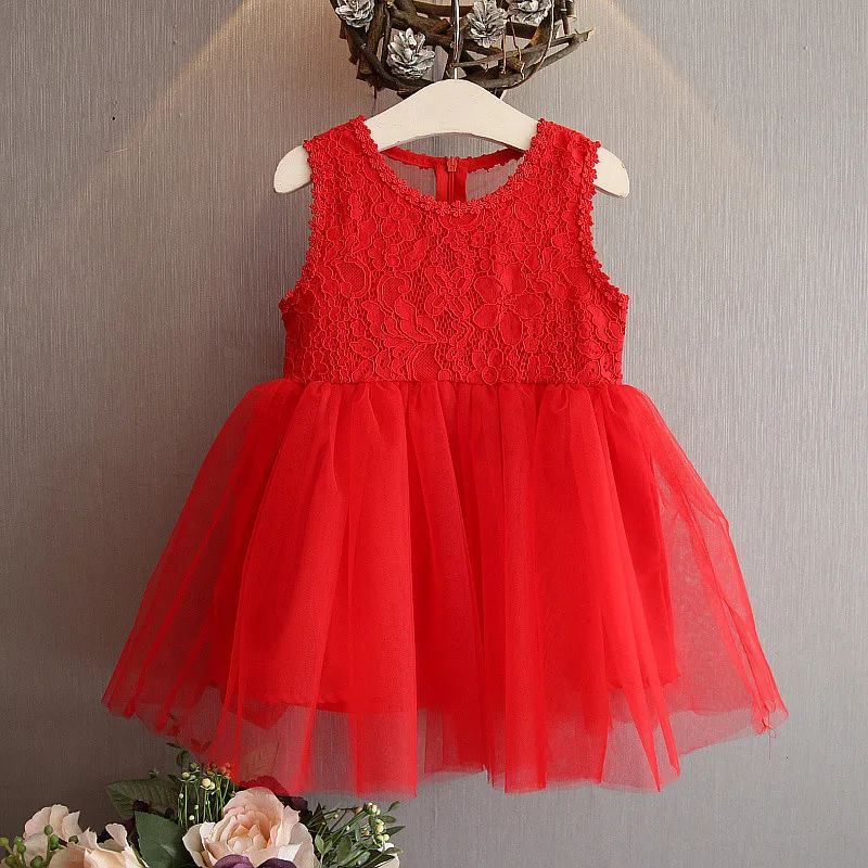 Summer Girl Dress Brand Party Sleeveless Lace Bow Princess Dress