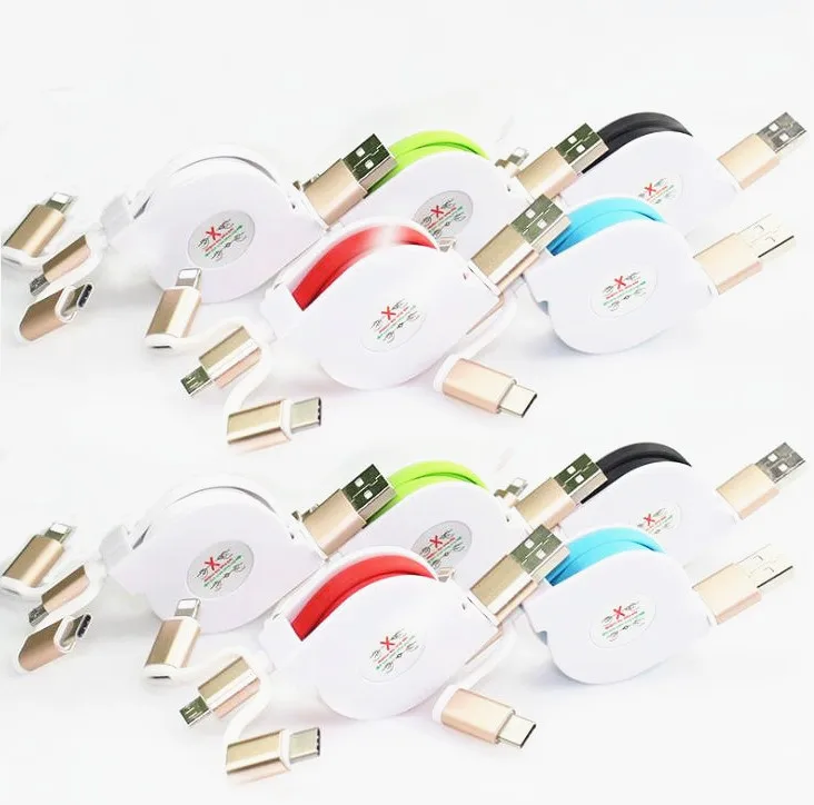 3 in 1 USB Cable Flex 120cm Flat USB Cable 3in1 Lighting Micro USB Type