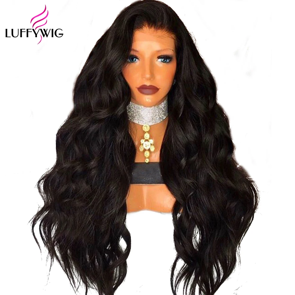 LUFFYHAIR 13x6 кружевные передние человеческие волосы парики с детскими волосами 250% плотность натуральные волнистые кружевные передние парики бразильские волосы remy