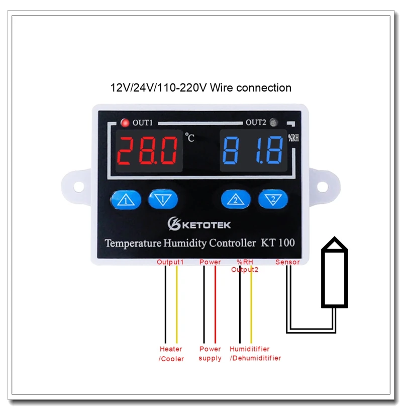 KT100 цифровой контроль температуры и влажности Лер с прямым выходом термостат гигростат 10A термостат контроль температуры переключатель