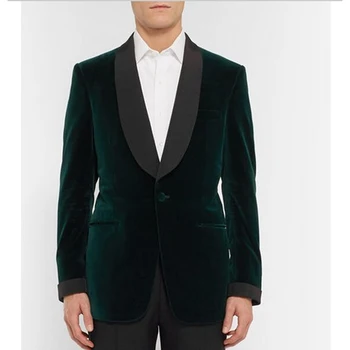 

Popular One Button Dark Green Velvet Groom Tuxedos Groomsmen Mens Wedding Prom Suits Bridegroom men suit 2017 (Jacket+Pants)