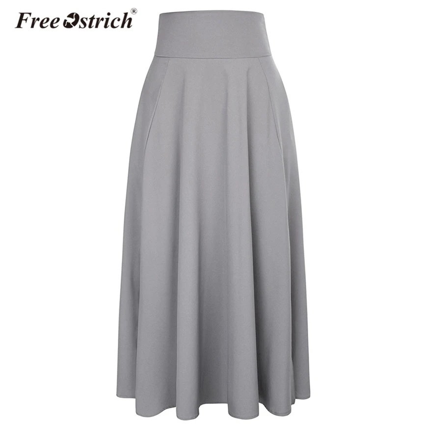 

Free Ostrich Skirts Women Black Bow A-Line Pockets Zipper Ankle-Length Pleated Skirt Casual High Waist saia longa Dropshipping