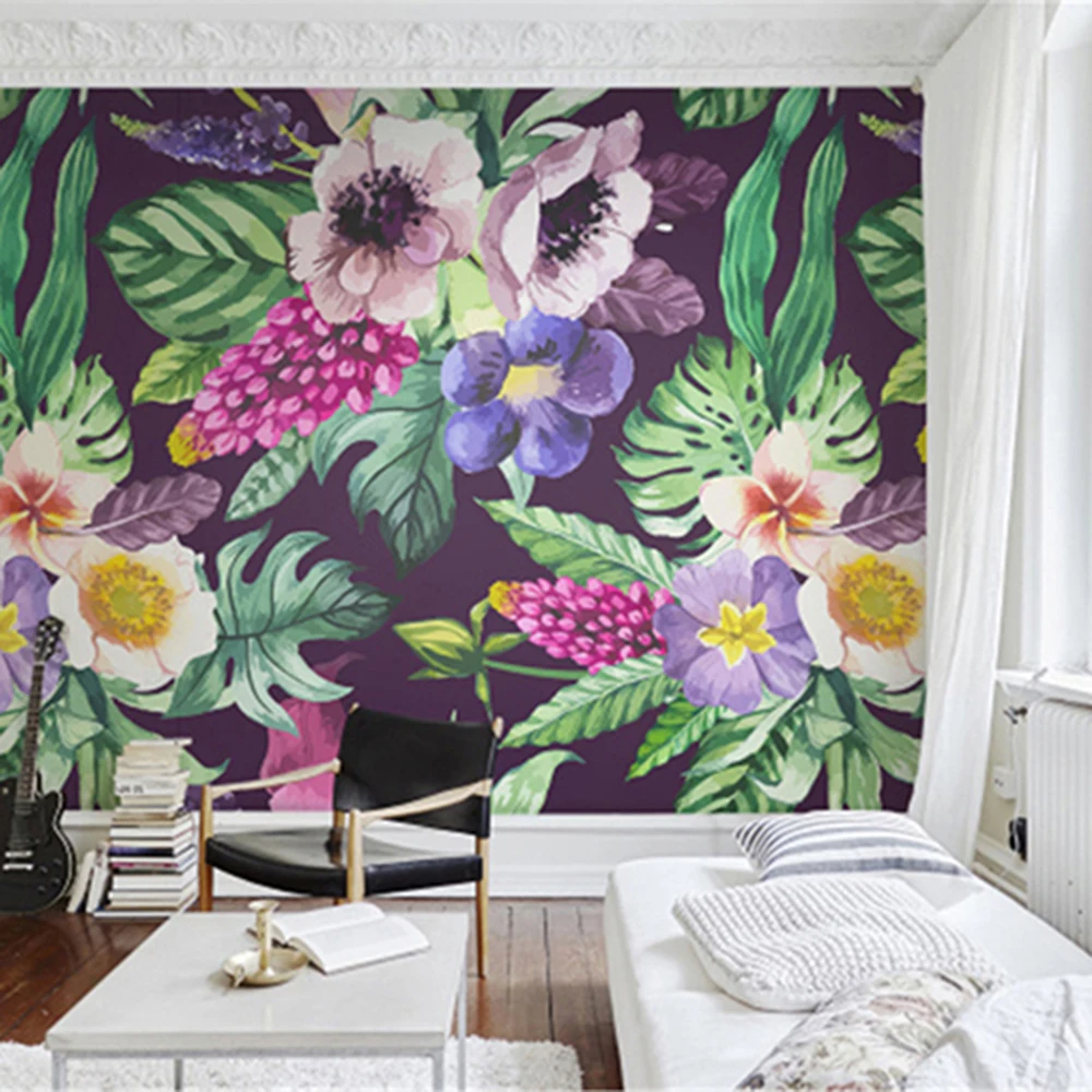 Minyak Lukisan Bunga Hijau Daun Colourfull Photowall Livingroom