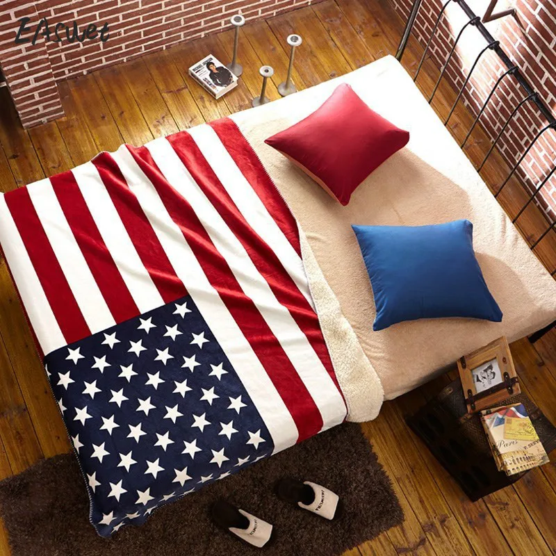 

large 130x160cm American flag office nap blanket Union jack lambs wool double blanket office nap blanket in the fall and winter