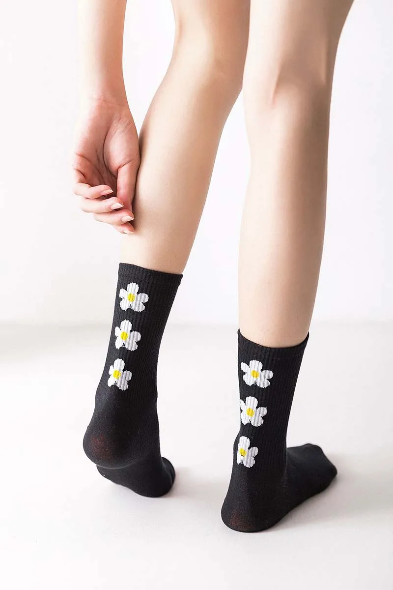 Цветные хлопковые счастливые носки для женщин в британском стиле, повседневные дизайнерские брендовые модные хлопковые черные носки в стиле Харадзюку с подсолнухами, Meias