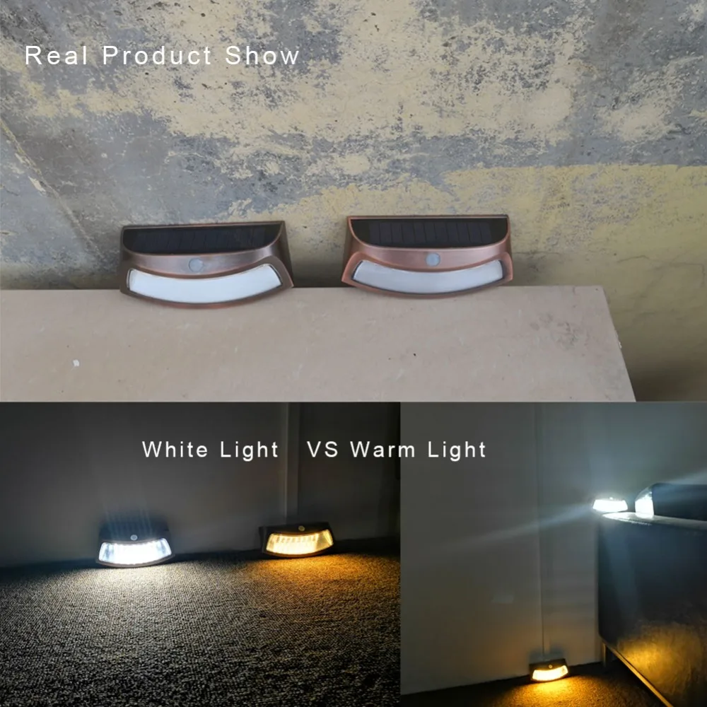 1 4 шт. 8 LED медная настенная PIR лампа на солнечной батарее с датчиком движения