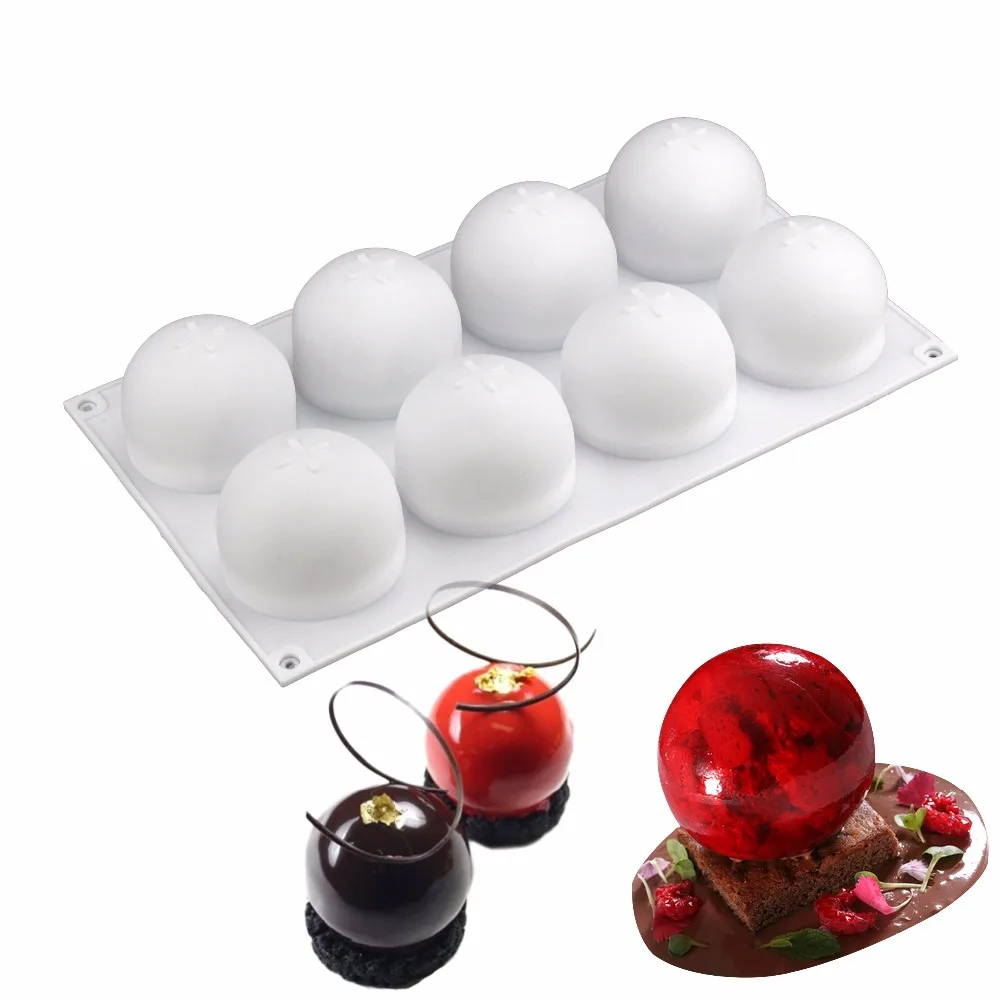 

New White 8 Round Spherical Ball Shape Mousse Cake Silicone Mold DIY Baking Turned Sugar Tools