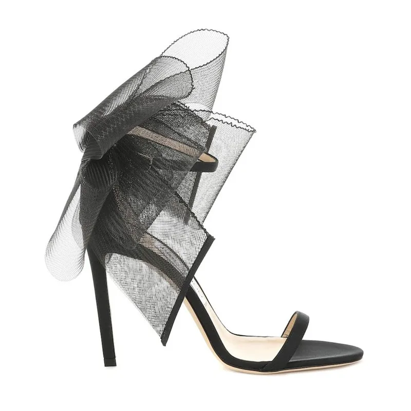Черные кружевные женские летние сандалии-гладиаторы с ремешком на щиколотке; Вечерние туфли на высоком тонком каблуке 10 см; белые модельные туфли-лодочки с бантом; женские сандалии
