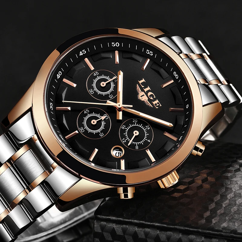 LIGE Mens Watches Top Brand Luxury Men's Waterproof Military Sport Watch Stainless Steel Analog Quartz Watches Relogio Masculino