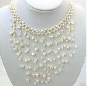 

FREE SHIPPINGReal Freshwater White Pearl Hand-Knitted 18KWGP Clasp Pendant Necklace