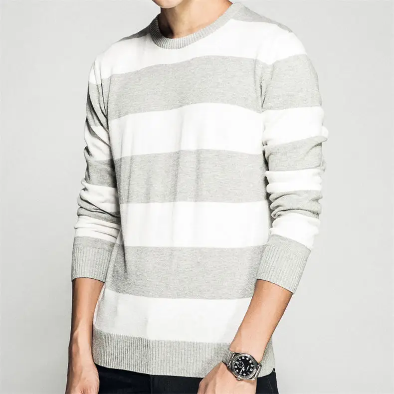 2018 New Men Sweater Pullovers Cotton knitted Sweater Jumpers Spring Autumn Winter Striped Knitwear Male Sweater Black Gray Navy-02